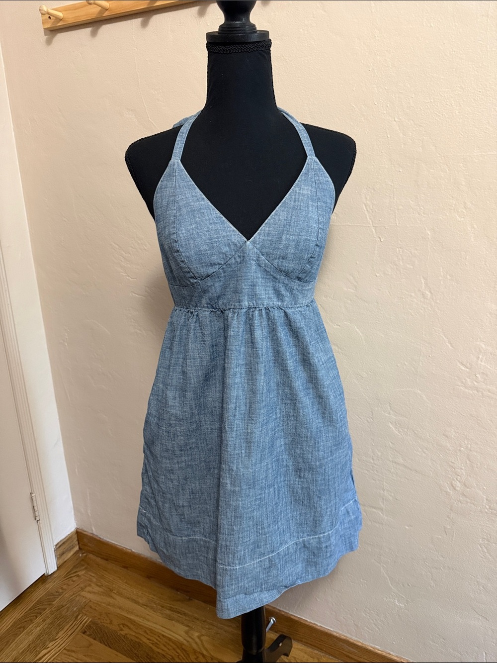 GAP 1969 Chambray Halter Sundress in Light Blue chambray with pockets